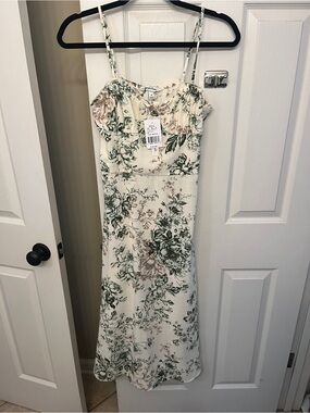 Kohls Speechless Floral Cream & Green Spaghetti Strap Dress size M NWT